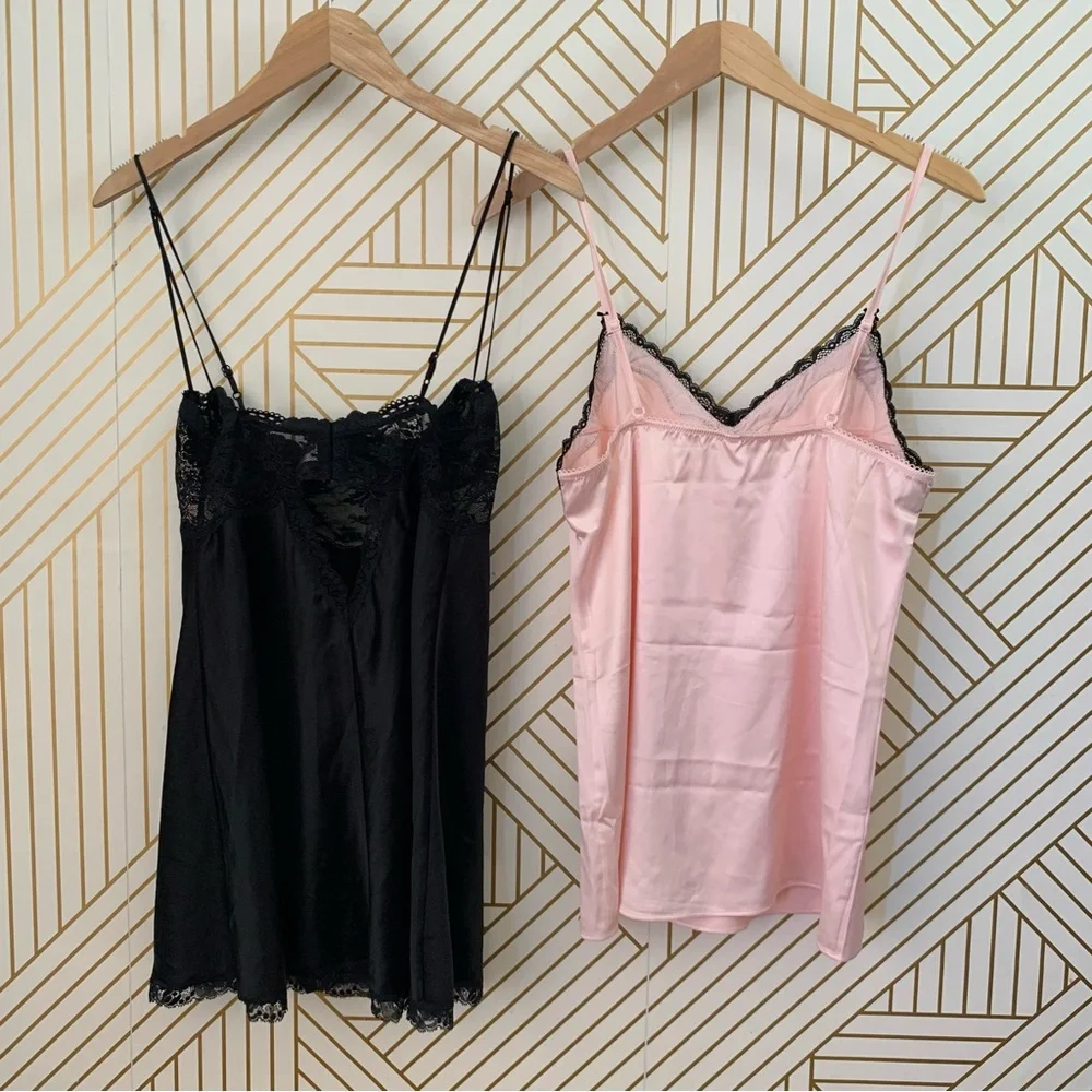 Victorias Secret Lace bra & trim Babydoll slip lot 36C M satin tease collection